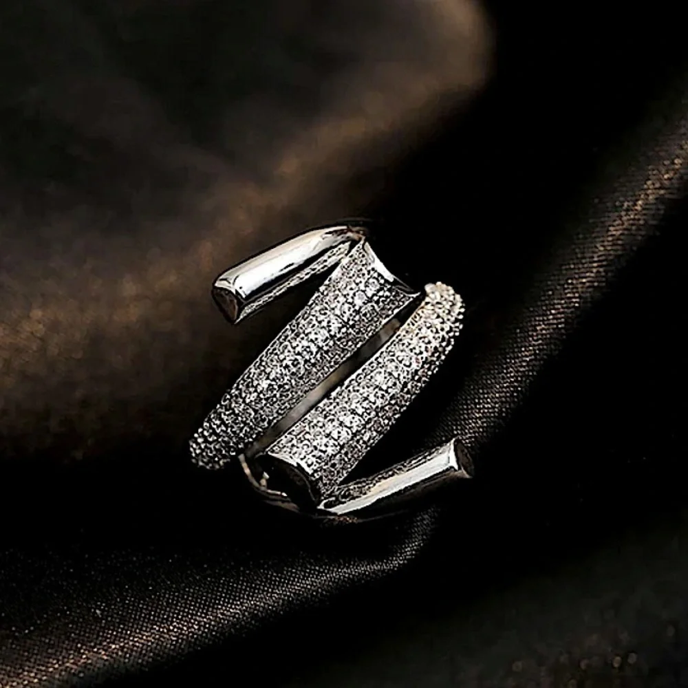 White Gold Micro Zircon Statement Ring